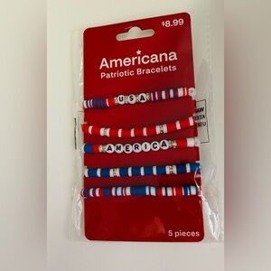 New 5 Patriotic Beaded Bracelets Red White Blue USA AMERICA Stretchy - Fits All